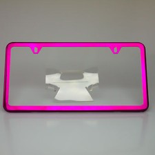 Slim License Plate Cover Frame Holder 2 Hole Stainless Steel Chrome Candy Pink