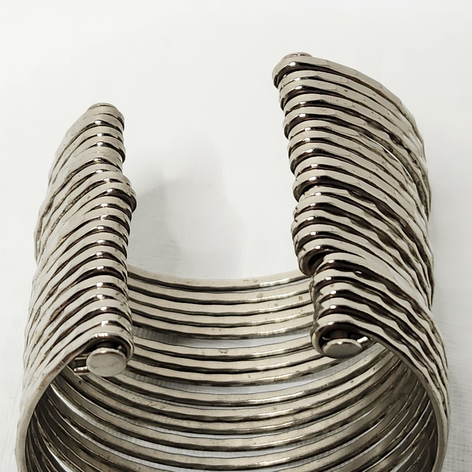 Silvertone Multi Wire Cuff Bracelet Open Ended Bo… - image 3