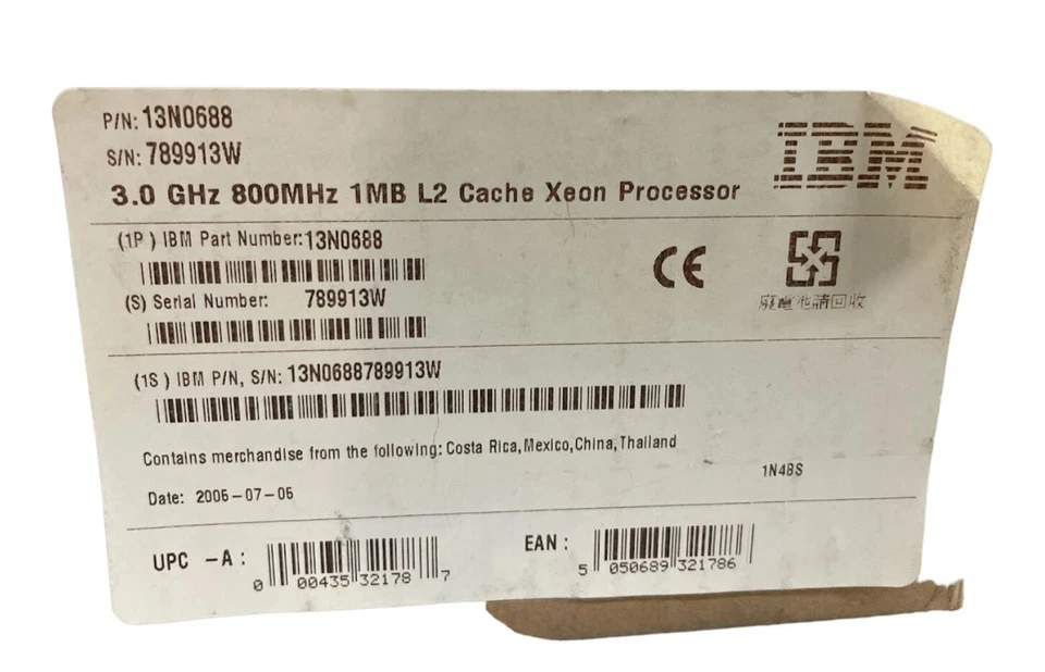 NEW IBM 13N0688 XEON 3.0GHZ/1MB 800MHZ L2 CACHE XEON PROCESSOR - Image 2 of 2