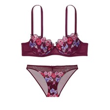 Victoria's Secret Dream Angels Demi bra set embroidery floral red kir cheekini