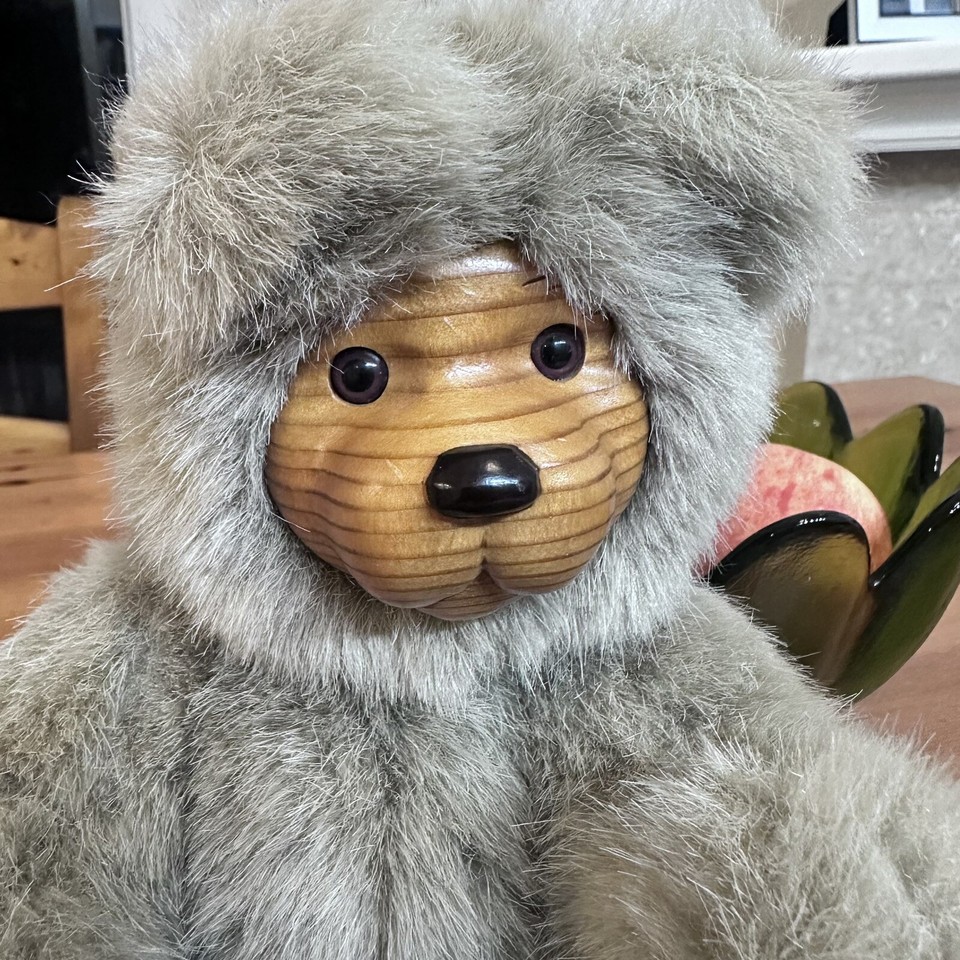 VINTAGE ORIGINAL 1989 ROBERT RAIKES BEAR 660330 COOKIE BEAR WOOD FACE