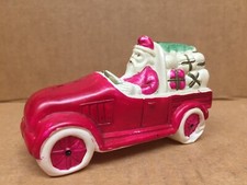 VINTAGE JAPAN CELLULOID CHRISTMAS SANTA DRIVING A RED ROADSTER W/PARCELS TREE