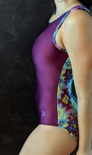 Plum Practicewear Gymnastics Leotard Flip Side Purple Ethnic Print Size CS