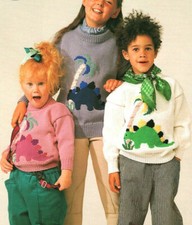 (136) Knitting Pattern Children's Dinosaur Sweaters/Jumpers DK Sizes 22" - 30" 