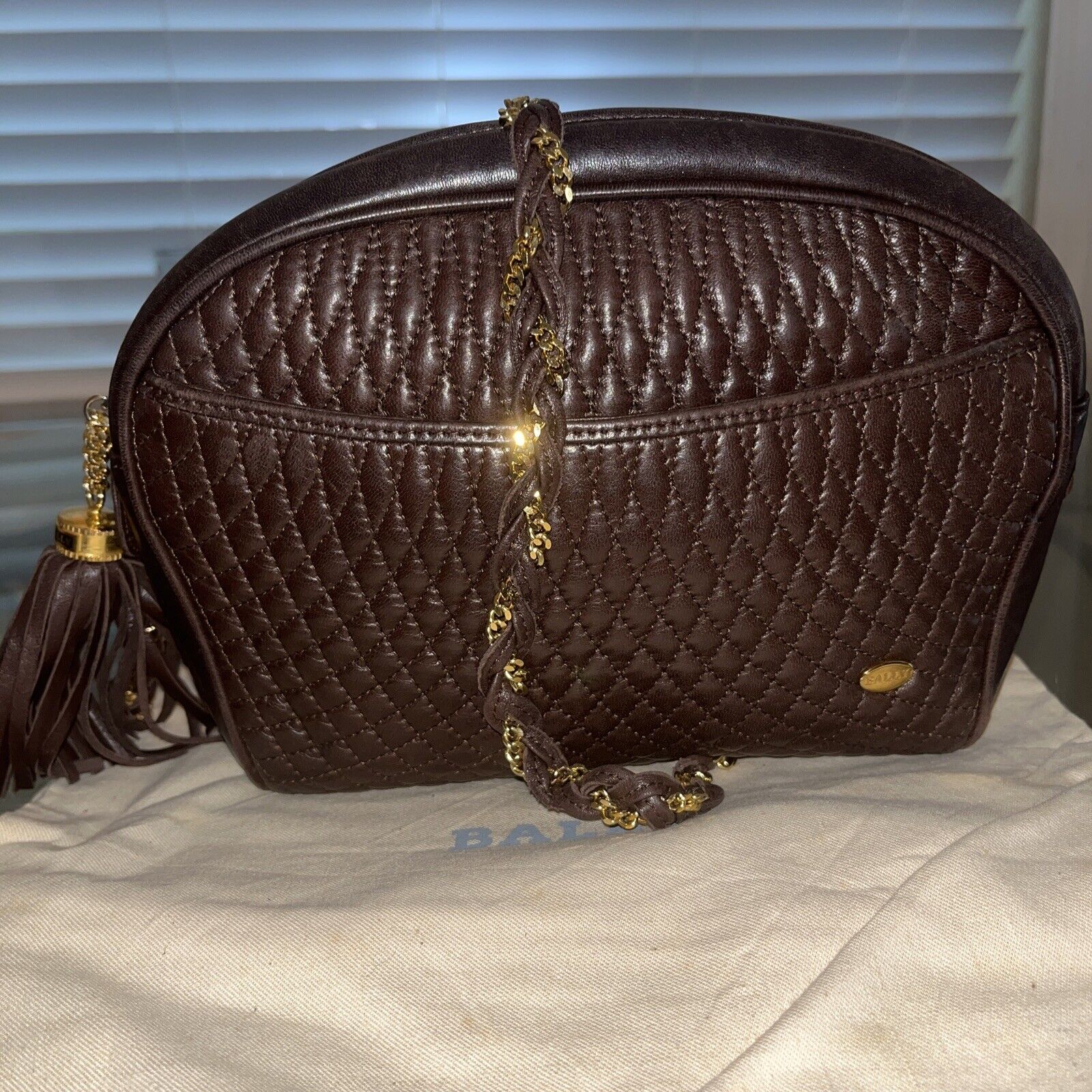 Bally bag VTG Lamb smooth/Quilted Rare Brown Cross Body classic Excellent DB