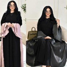 Abaya Dubai Women Open Long Dress Elegant Muslim Satin Robe Evening Kimono Gown