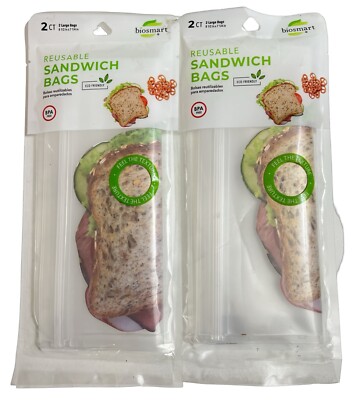 (2) Package of Biosmart Reusable Sandwich Bags 2ct ea - BPA Free, Food Safe PEVA