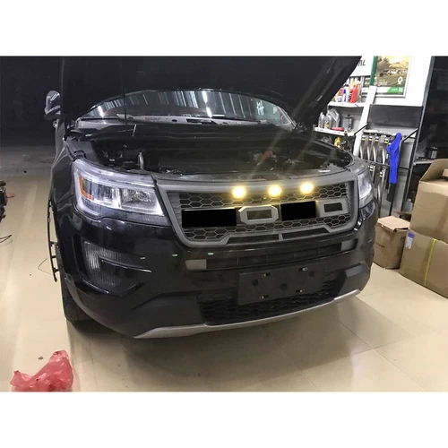 Grill Raptor Style For 2016 2017 Explorer Front Upper Mesh Grille w/ Lights ABS - Picture 10 of 10