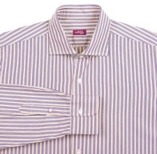 Sartoria Partenopea Napoli ITALY Purple Yellow Stripe Button Up Dress Shirt 17.5
