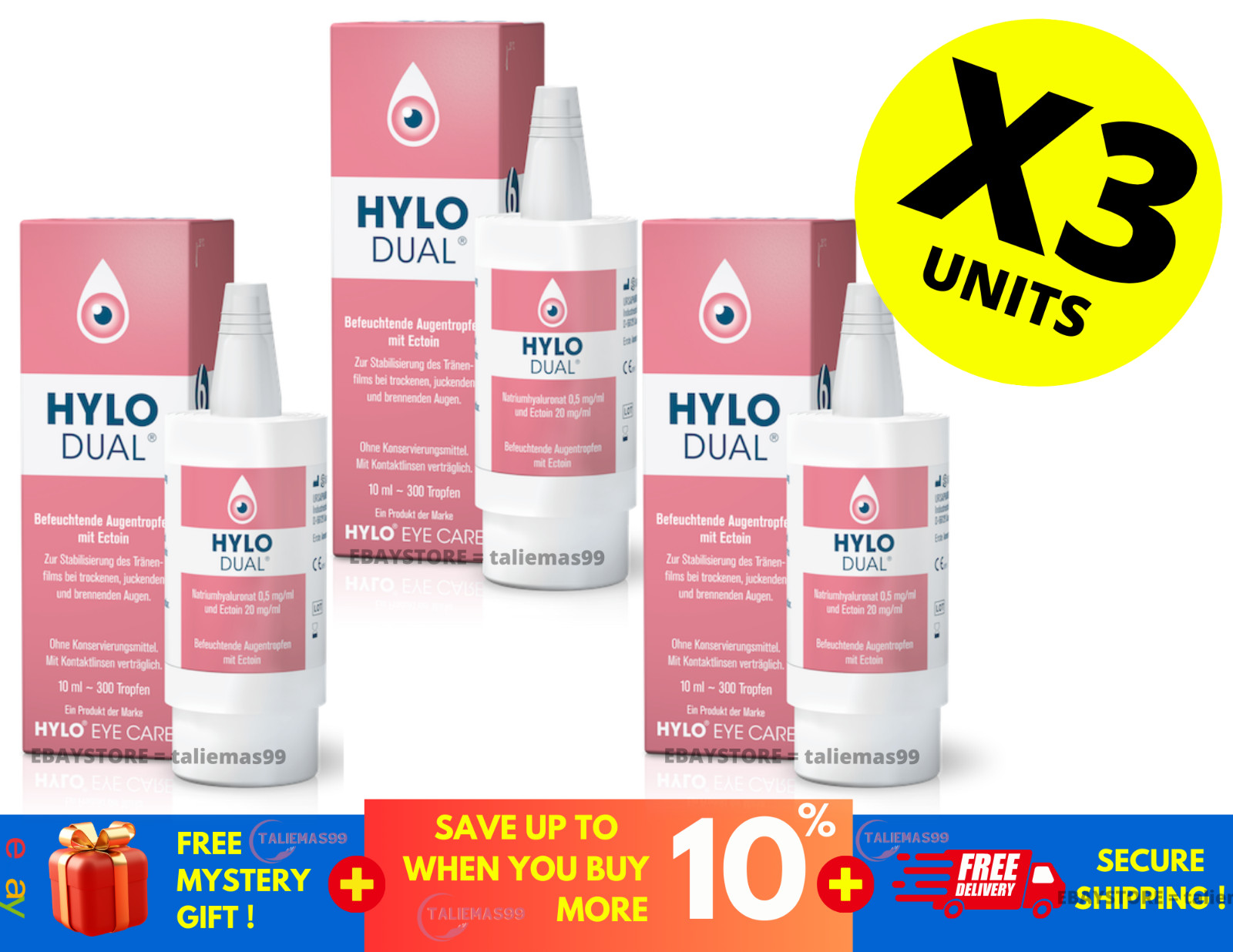 With Hyaluronic Acid And Ectoin For Dry And Red Eye 10ml X 3