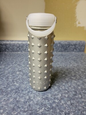 Macy's: Jade - Used 30 oz Silver Spiked Glass Water Bottle W/ White Screw  On Cap | eBay