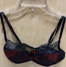 Frederick's of Hollywood black Red eyelash lace trim bra SIZE XL