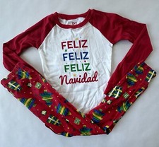 The Children Boy Girl Unisex Sz 6 Christmas Feliz Navidad Colorful Pajamas NWT.