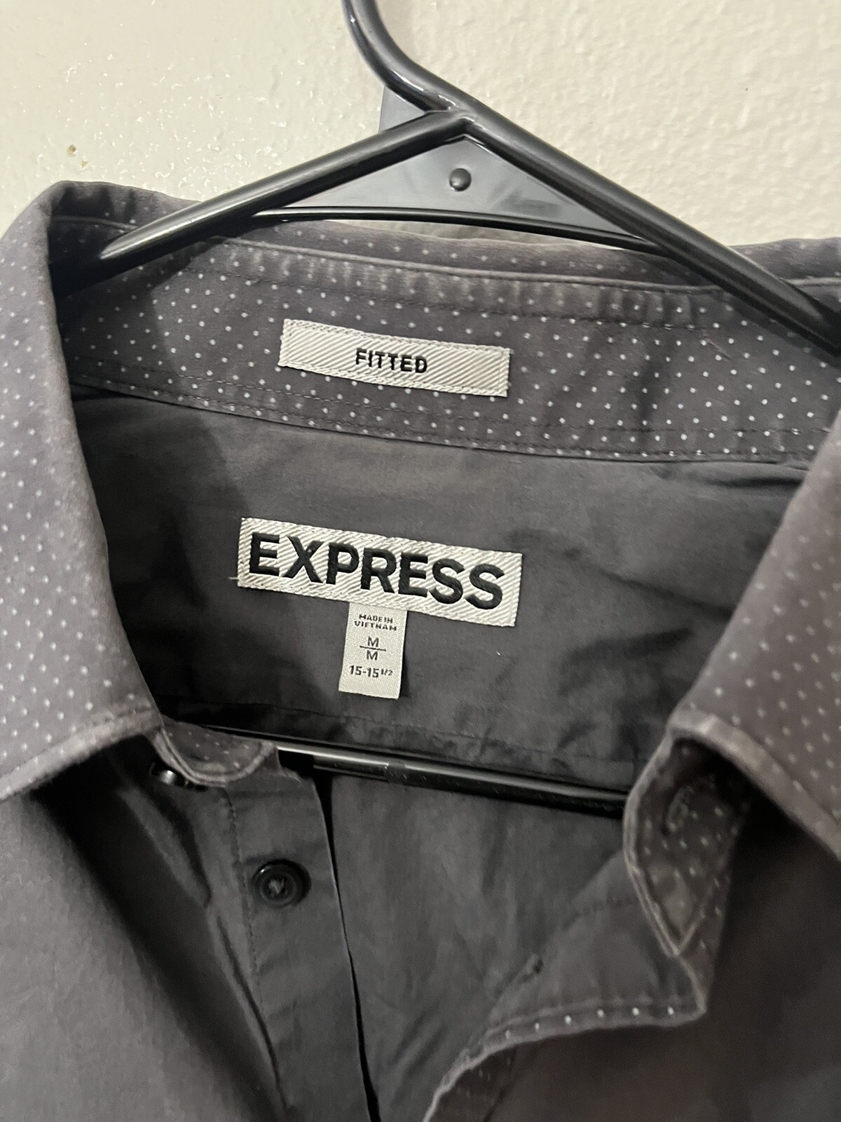 Express 1MX Fitted Solid Button Shirt Gray Dress … - image 3