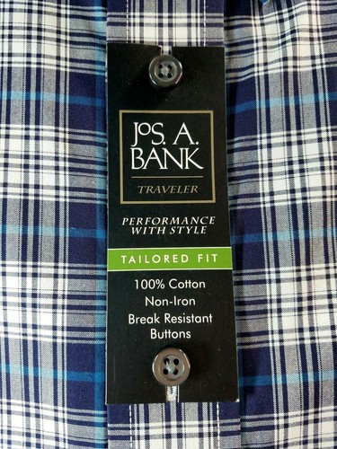 NEW Jos A Bank Traveler XXL Blue Plaid Non Iron Spread Collar L/S Shirt $99.50 - Picture 4 of 6