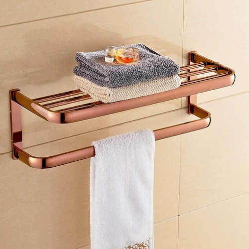 Luxury Rose Gold Wall Mounted Bathroom Towel Rail Holder Storage Rack Shelf Bar eBay