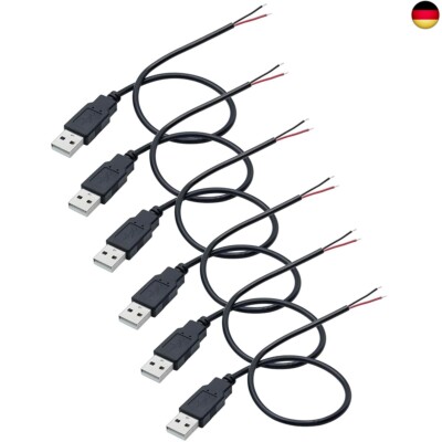 Greluma 6 Stk 22 AWG USB-Pigtail, 2-adriges USB 2.0-Kabel, 2-poliger blanker