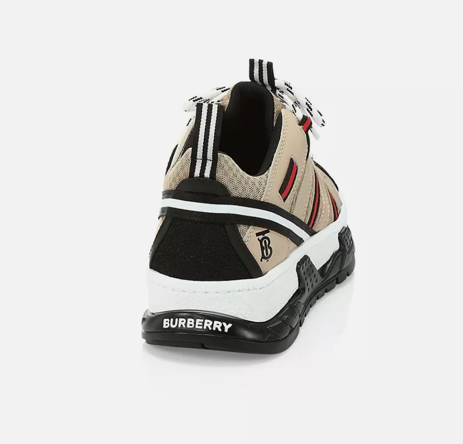 BURBERRY MEN UNION RS5 MIX TECH STRIPE LOW TOP SNEAKERS, BEIGE, SZ
