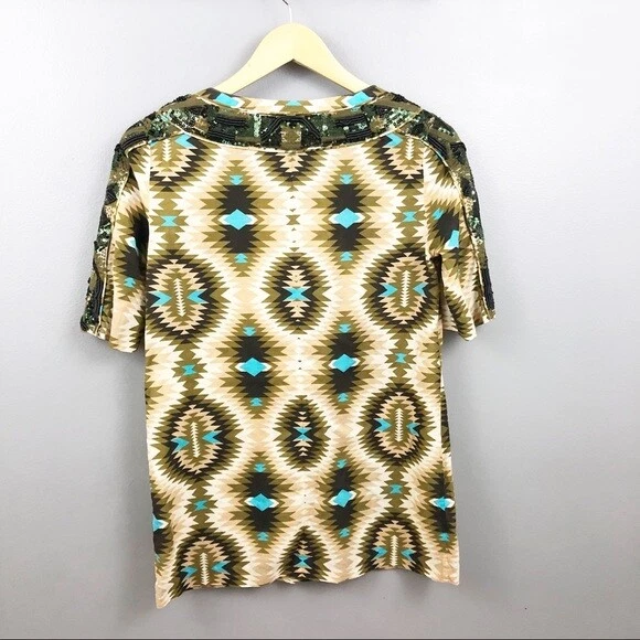 Tory Burch taglia 2 Kara tunica manica corta con perline in Kakhi Nava