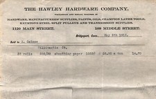 1915 Bridgeport Connecticut The Hawley Hardware Co. Receipt 8" x 5" 1915 Bridgeport Connecticut The Hawley Hardware Co. Receipt 8" x 5"