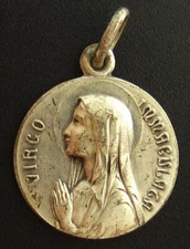 Vintage Mary Medal Catholic Holy Saint Bernadette Lourdes Signed JB RUFFONY