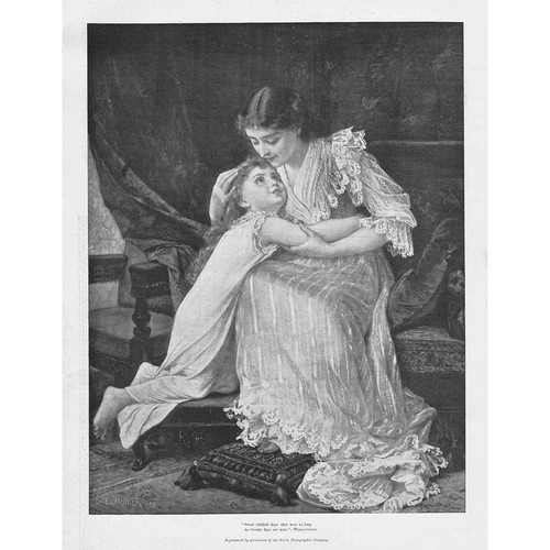 EMILE MUNIER Sweet Childish Days - Wordsworth - Antique Print 1894