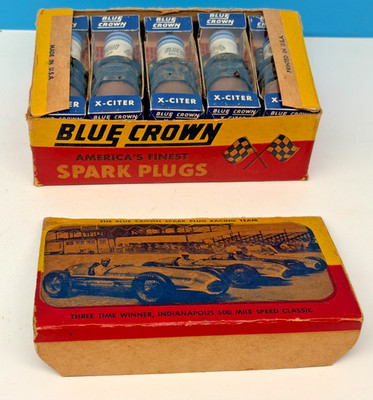 NOS Blue Crown X-Citer 85X Spark Plug Display Box 10 Plugs USA Indy 500 Racing
