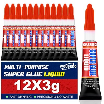 Super Glue Clear Liquid Strong Adhesive Fast Drying Cyanoacrylate Glue - 12 Pack