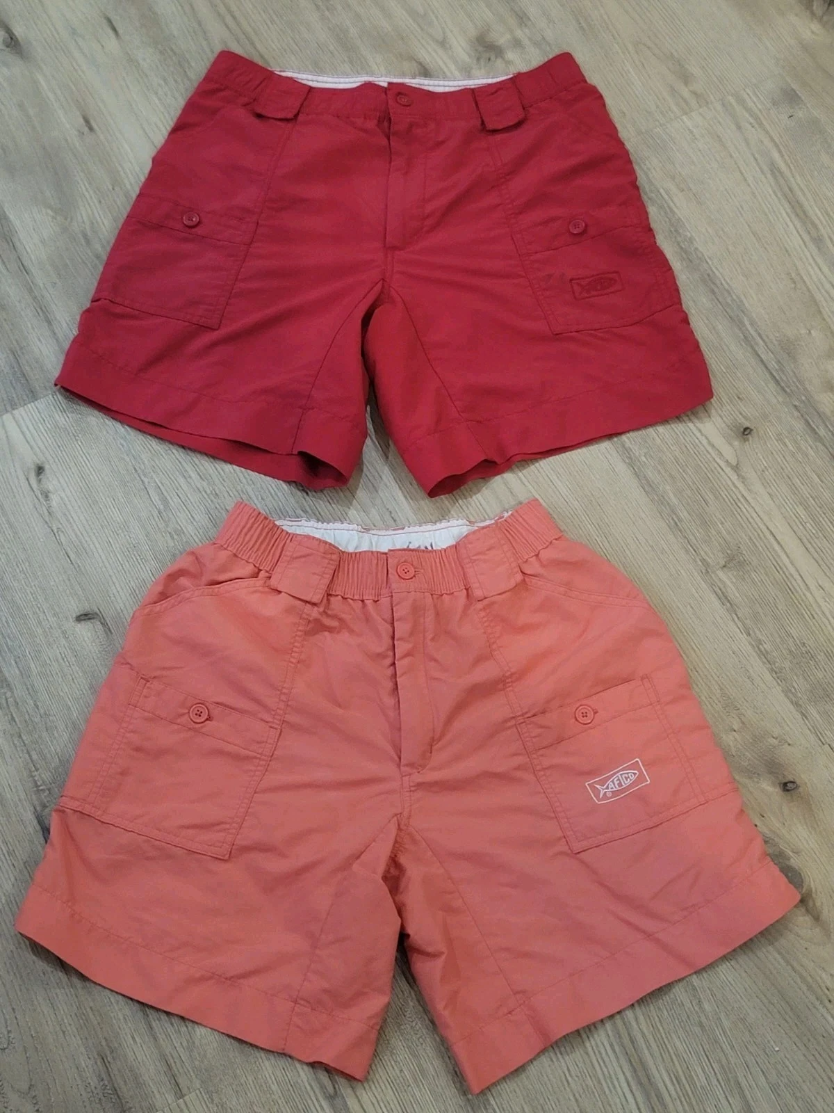 Aftco Fishing Cargo Shorts Red & Salmon Size 30x8 Lot of 2 READ!!
