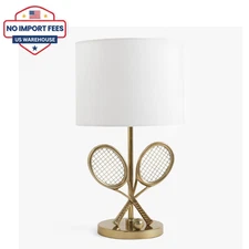 Gold Tennis Racket Table Lamp 18" Aluminum Base Linen Shade Hand-Stained Finish