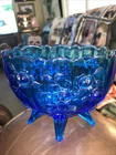 Vintage Fenton Colonial Blue cabbage rose 4 footed oval vase Manganese Glow