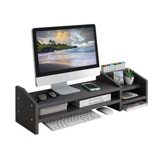 Computer Monitor Riser, 2 Tier Wooden Stand With Two Layer Storage Rack, Blac...