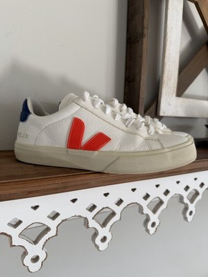 Veja Campo T2 Leather Sneakers White/Orange Fluo Women's Size 8 EU 39 