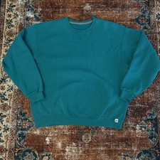 VTG Russell Athletic Blank Crewneck Sweatshirt Sporty Casual 90s Teal Blue XL