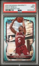2022 BOWMAN CHROME UNIVERSITY AQUA REFRACTOR #82 MALIK RENEAU 23/299 PSA 9