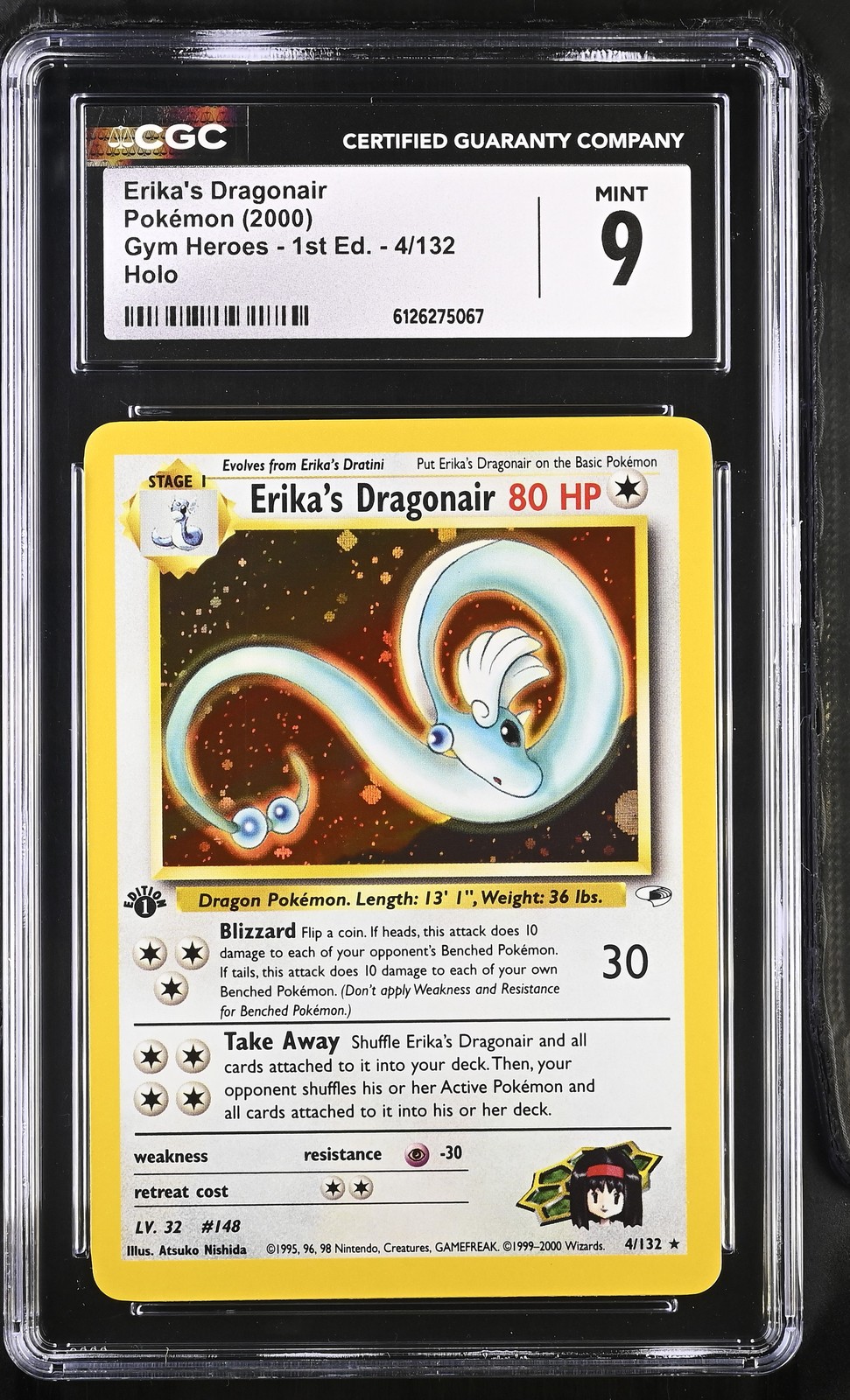 CGC 9 MINT Erika's Dragonair Gym Heroes 1st Edition 4/132 Holo Pokemon Card
