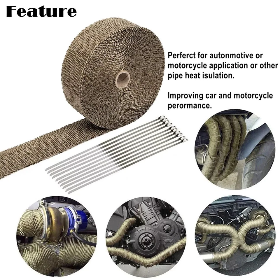 2" x50' Titanium Exhaust Wrap for Motorcycle Car Headers Stainless Steel Zip Tie - Image 2 of 4