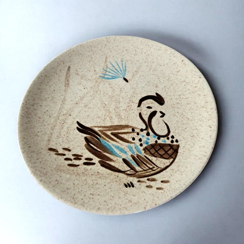 Vintage MCM Red Wing Pottery Bobwhite Quail Salad Plate 8'' EUC