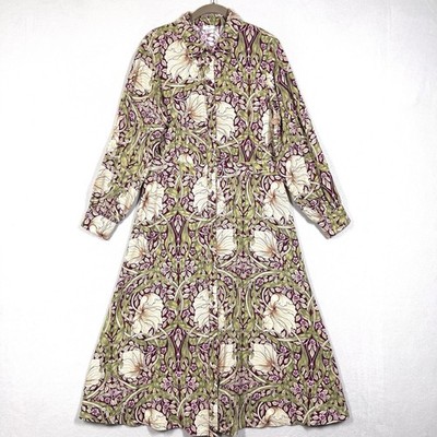 H&M William Morris and Co Dress Womens 12 Floral Midi Long Sleeve Shirtdress