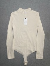 PINKMSTYLE Womens Ruffle Neck Long Sleeve Bodysuit Cream Size Medium
