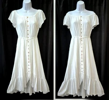 Indigo Rose Hi-Low Hem Maxi Midi Peasant Dress PL Milkmaid Coquette Boho Cottage