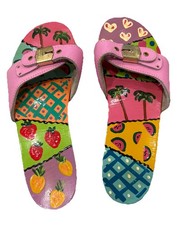 Vintage Dr. Scholl's Hand Painted Wooden Sandals 6-6.5 Girlhoodcore