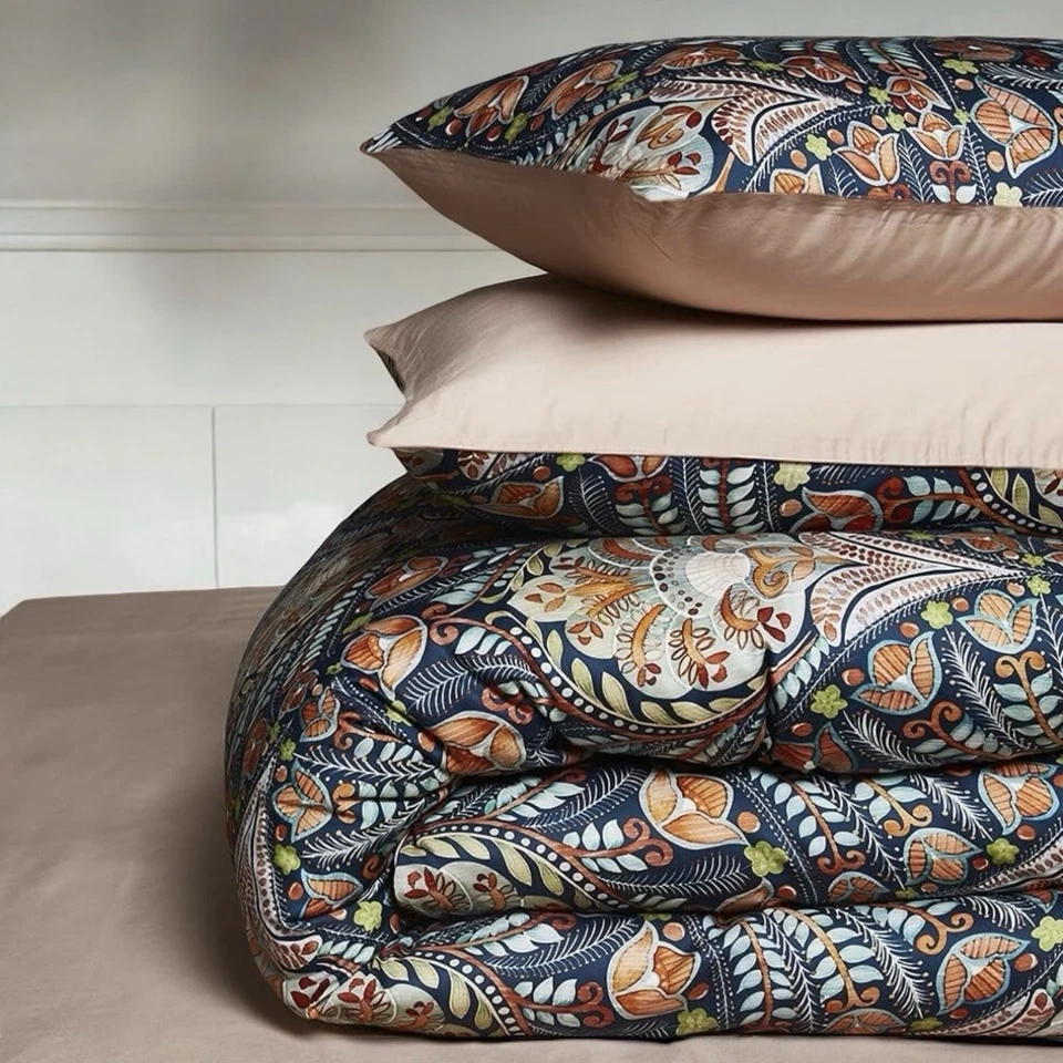 NEW Anthro Paisley Floral Multicolor Boho Queen / King Bedding Duvet & Sham Set - Image 2 of 4