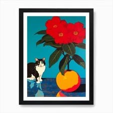 Dahlia With A Cat 2 Pop Art  Art Pr Framed Wall Art Poster Canvas Print Picture