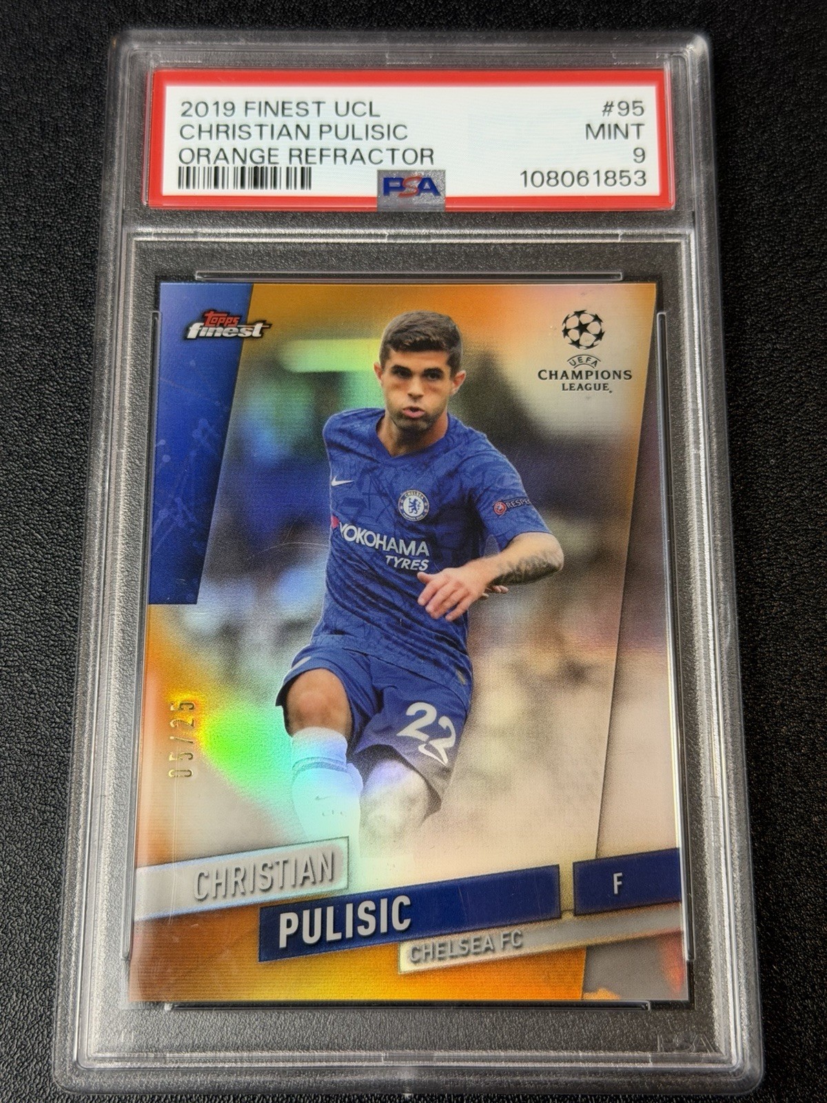 2019-20 Topps UCL Finest CHRISTIAN PULISIC #95 Orange Refractor /25 PSA 9 USA