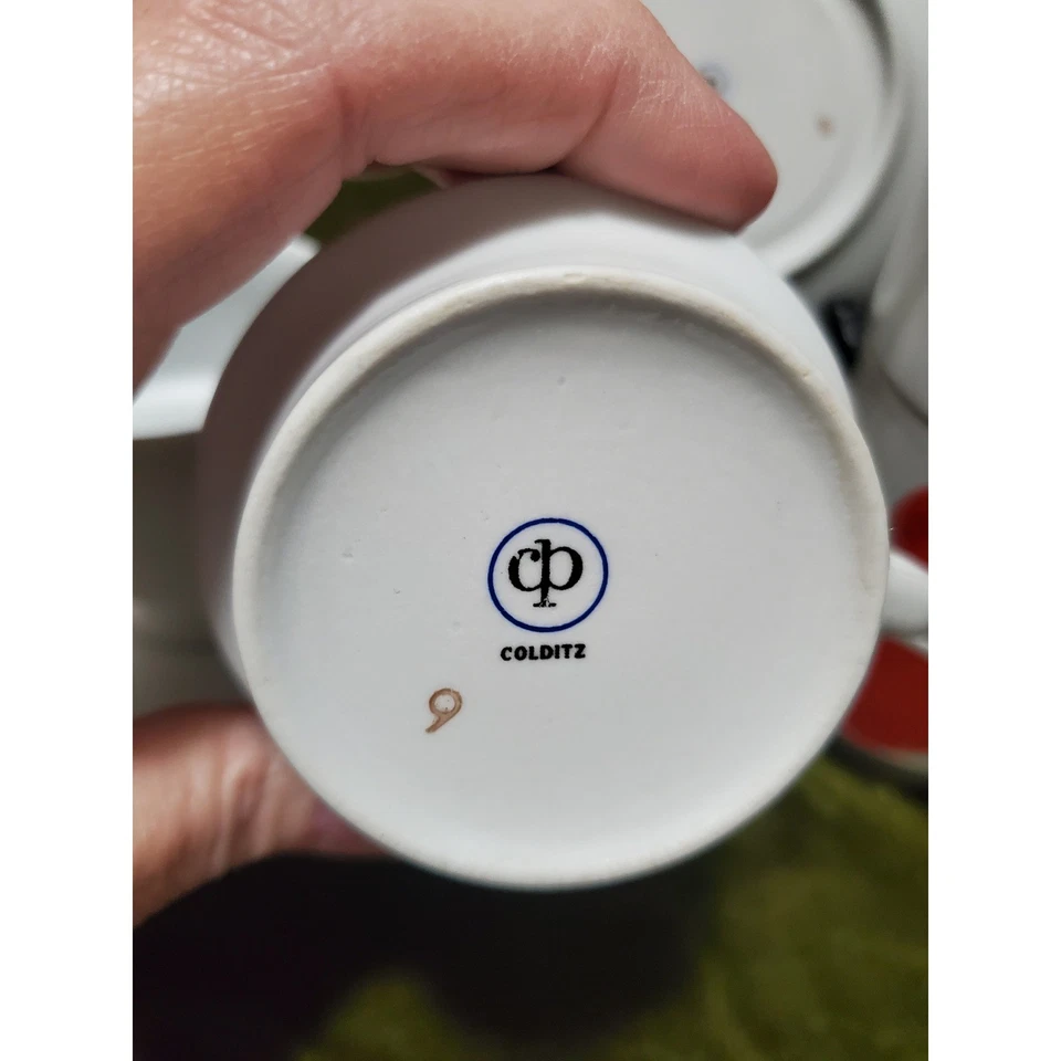 Juego de platos platillos tazas diseño manzana Colditz CP, RDA Alemania porcelana Foto 3 de 3