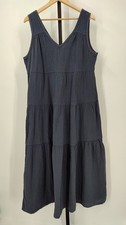 Quince 100% Organic Cotton Gauze Tiered Maxi Dress Indigo Blue Basic Sleeved L