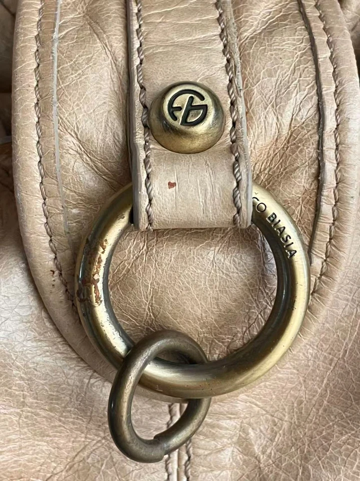 Винтажный Francesco Biasia кожаная сумка с короткими ручками голая бежевый латуни оборудование Италии - Изображение 4 из 4
