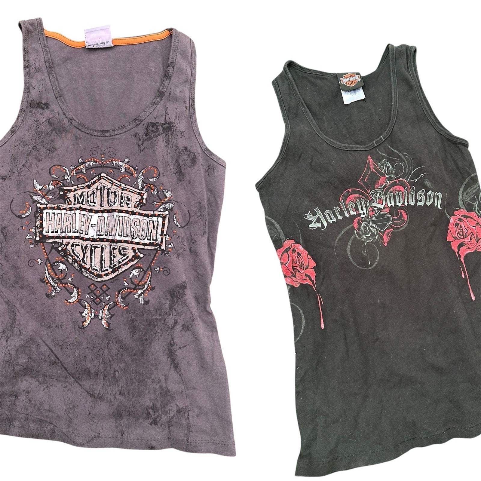 Lot/2 Harley-Davidson Women's Tank Tops M Rapid City SD charlotte NC Black Roses