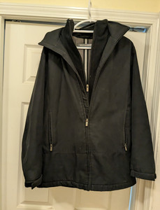 Weatherproof Men's M Black Hooded Zip Jacket Stand-Up Collar Mid-Length
